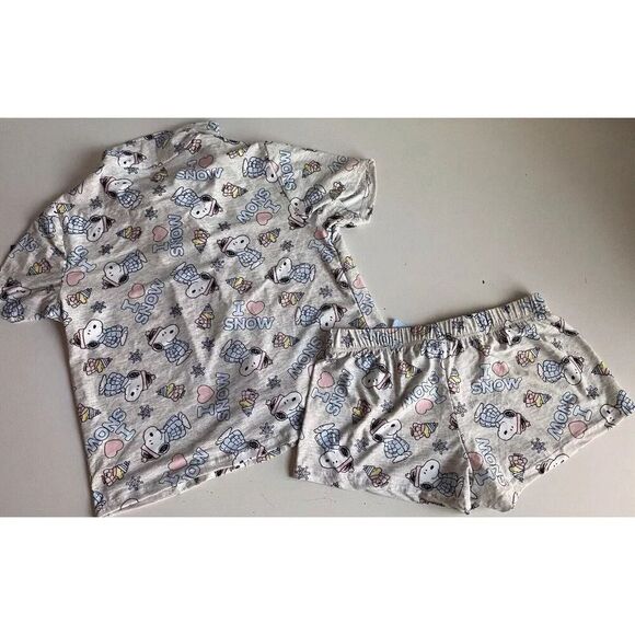 2pc Snoopy Woodstock Puffy Coat Puffer Jacket Pajama Set Shorts Women’s Sz M NEW - Picture 11 of 13